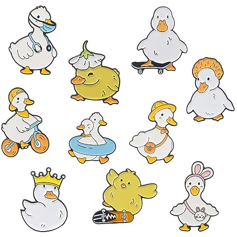 Pilikoll 10 Pcs Cartoon Cute Duck Enamel Brooch Funny Little Yellow Duck Skateboard Brooch Pins Enamel duck Pins Lapel Badge Crown Ducks enamel Pin Brooches for Clothes, bag, Backpack,Hats