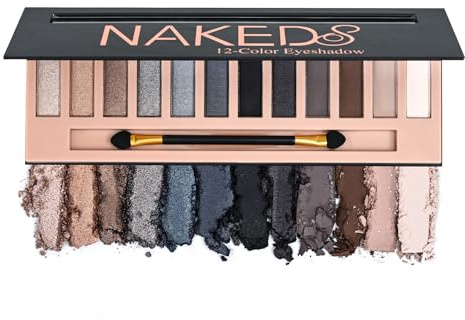 12 Colors Makeup Smoky Eyeshadow Palette Natural Nude Matte Shimmer Glitter Pigment Eye Shadow Pallete Set Black Eye Shadow Halloween Make Up for Women (Color E Smokey)