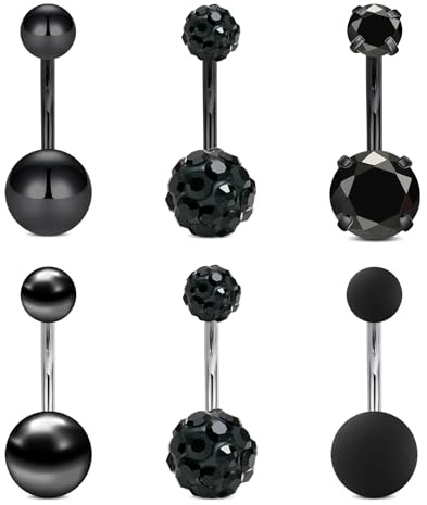Rajnard Schwarz Bauchnabelpiercing Edelstahl 14g 6/8/10/12/14mm Barbell Bauchnabel Stäbe Piercing-Schmuck