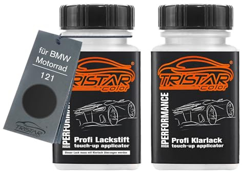 TRISTARcolor Motorradlack Lackstift Set für BMW Motorrad 121 Schwarz Matt Basislack Klarlack je 50ml