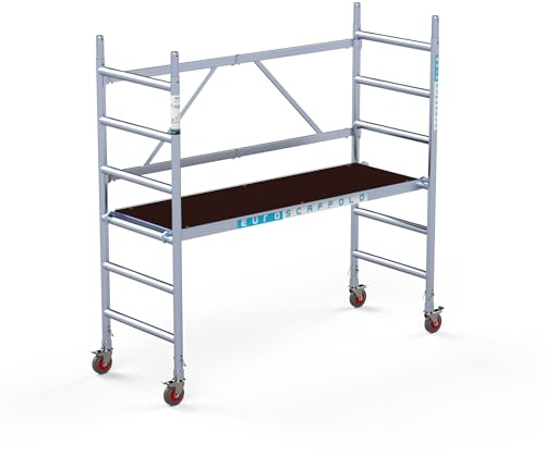 EuroScaffold Express Zimmerfahrgerüst, 3 m Arbeitshöhe, Rollgerüst, Fahrgerüst, Aluminium Rollrüstung, DIN EN 1004, TÜV/GS