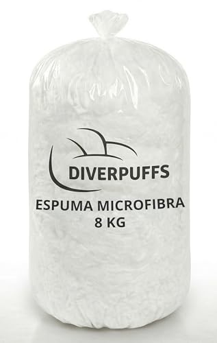 Diverpuff Relleno de Microfibra 100%, Fibra Hueca Siliconada. Relleno Poliéster para Peluche, Almohadas, Muñecas, Cojines, Amigurumi. (8 KG)