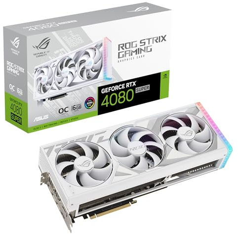 ASUS ROG Strix GeForce RTX™ 4080 Super White OC Edition Carte Graphique de Jeu (PCIe 4.0, 16 Go GDDR6X, DLSS 3, HDMI 2.1a, DisplayPort 1.4a, Chambre de Vapeur, détection d'énergie, synchronisation