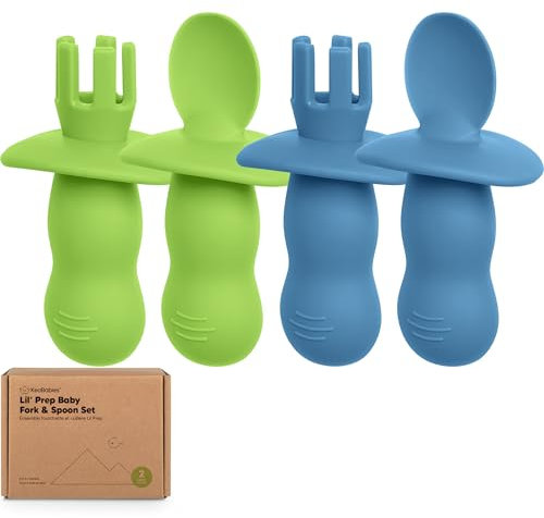 KeaBabies 4-Pack Silikon Baby Löffel und Baby Gabel Set - Baby Löffel Selber Essen, BLW Zubehör Baby 6-12 Monate, Babygeführte Entwöhnung Baby Besteck, Kindertraining Babylöffel (Kea)
