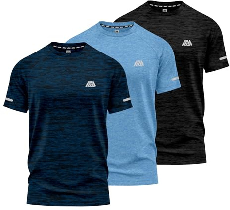 Pack of 3 Mens Short Sleeve T-Shirts Athletic Workout Fit Wicking Moisture Quick Drying Sports Gym T-Shirts Top