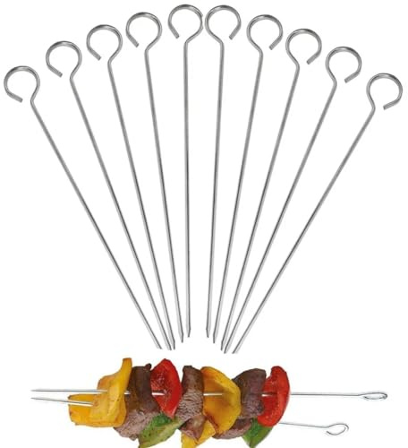 Rocky Mountain Goods Stainless Steel Skewers for Grilling - 10 Pcs of Long 15” BBQ Skewers Shish Kabobs, Appetizers, Fruit, Chocolate Fountain - Heavy Duty Sharp Metal Skewers for All Types of Meat