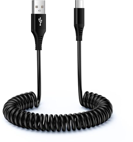 USB C Charge Cable, 2.4A Coiled USB A to USB C Cable 6FT Spring Fast Charging Lead for Car Charger,Samsung Galaxy S25 S24 S23 S22 S21 A53 A54 A14 iPhone 16 15 Pro Google Pixel 7/6 OnePlus Switch PS5