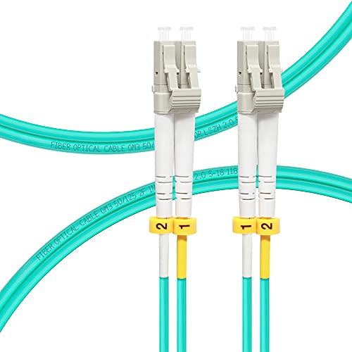 FLYPROFiber OM3 LC to LC Multimode Fiber Patch Cable 3m/10ft 2pack | 10G/40G, Duplex, 50/125um Fiber Optic Cable Cord LSZH, Length Options: 0.2m-100m