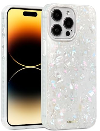 SCORPIFY für iPhone 14 Pro Max hülle mit Buntem, schillerndem Perlen Design [Kompatibel mit Magnetic], süße magnetische Handy Schutzhülle mit Perlmutt Muschel Muster für Frauen, Mädchen und Männer