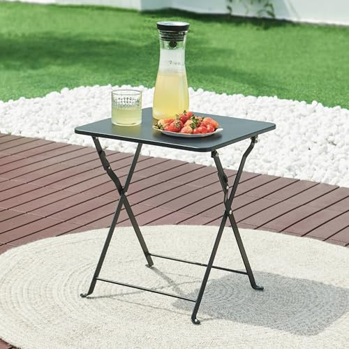 [en.casa] Campingbord, Vegårshei fällbord, trädgårdsbord, stål, fällbart kvadratiskt utomhusbord, 45 x 40 x 40 cm, svart