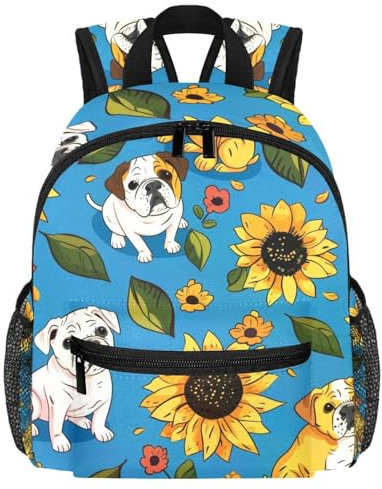 Süßer Kleinkind-Rucksack – Sonnenblumen-Hund, niedlich, schlicht, modern, Kindertasche für Vorschule, Schule, Mädchen und kleine Kinder, multi, 25.4x10x30 CM/10x4x12 in