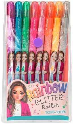Depesche 12192 TOPModel-Set gel arcobaleno in astuccio trasparente con chiusura a pressione, 8 penne in colori glitterati per scrivere e decorare, Multicolore