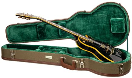 Crossrock Master Series CRW720LOG Koffer für E-Gitarren, olivgrünes Tweed-Außenmaterial, Holzschale, Ledergriff und Waldgrüner Samt-Innenraum