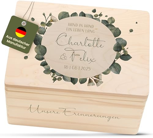 Amari ® Personalisierte Erinnerungsbox aus Holz | Eukalyptus Kreis | Individuelles Hochzeitsgeschenk Erinnerung Hochzeit Personalisiertes Holzkiste