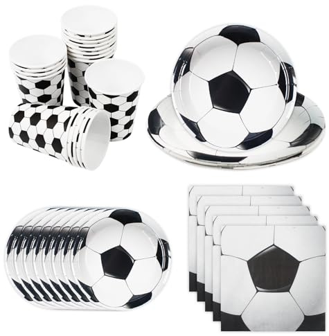 Football Birthday Party Tableware Set,60 PCS Paper Plates Cups and Napkins | For 20 Guests, Sports Theme Party Decorations, World Cup Football Birthday Decorations