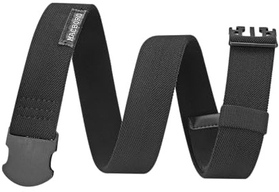 MACBORO Mens Belts Stretchable Stretch Elastic Web Black Belt Nickel Free TSA Approved Plastic Non Metal Hypoallergenic Metal Free Belts Men