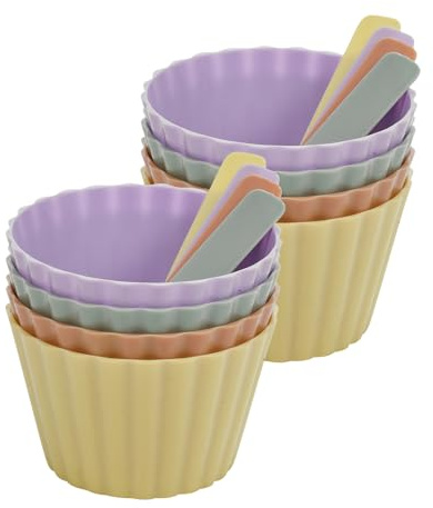 URBNLIVING Colourful Ice Cream Set - Includes Bowls & Matching Spoons for Desserts & Snacks - Perfect for Parties & Summer Gatherings, 2 Sets (16 Pcs)
