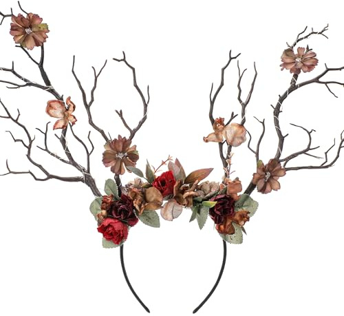 MOSTORY Grüner Waldzweig-Stirnband - Feenwald-Stirnband mit Blumen, floraler Geweihkopfbedeckung für Frauen, Hexen-Renaissance-Kostüm, Halloween Renfaire-Outfit, Cosplay-Fotoshooting