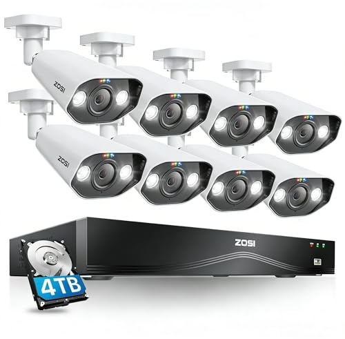 ZOSI 4K PoE CCTV Camera Systems, 8pcs Outdoor Indoor Security PoE Cameras | 16 Port 32CH NVR & 4TB HDD Dual-Disk Backup, Business & Home Security Cameras, Color Night Vision, Face/Person/Vehicle Detect