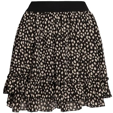 SASSYCLASSY Kurzer Volant Rock Damen - Chiffon Faltenrock mit Gummibund - Rock für Damen - Herbst und Winter - Schwarz und Beige