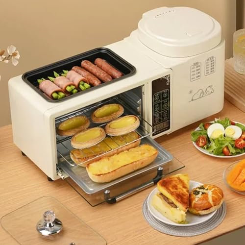 Station de petit-déjeuner 4 en 1, machine de petit-déjeuner intelligente avec four à 2 couches, cuiseur vapeur électrique de 1 L et poêle à frire électrique, contrôle indépendant de la température