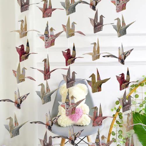 TOTIEJFJ Japanese Crane Paper Hanging Garlands(3stringsX 5.2ft), Origami Birds Streamers for Bridal Shower, Baby Shower Birthday Party Supplies，Garden Ceiling Hanging Garland