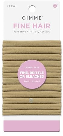 Gimme Beauty Fine Hair Elastic Bands - Slim-Fit Elastic Ties for Fine, Brittle, or Bleached Hair - No-Dent, Gentle-Grip Ponytail Holders for All-Day Comfort - 12 Pack, Dark Blonde