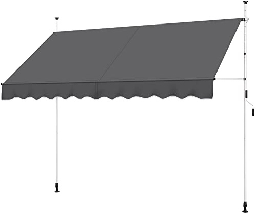 Soberine Tenda da Sole per Esterno Balcone a Bracci Estensibili Avvolgibile Retrattile con Manovella a Morsetto Regolabile in Altezza e Angolazione 300 x 120 cm Grigio Scuro