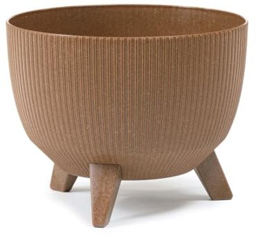 Muddy Hands Eco Friendly Decorative Bowl Plant Pot with Legs Indoor Home Outdoor Garden Round Flower Planter Stand Holder Cover - Made from Recycled Plastic & Wood (Brown, 40cm)