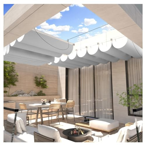 CVERTHAF Vele ombreggianti retrattili, Tenda da Sole per pergola Resistente ai Raggi UV, Copertura per Tetto in HDPE, Telo ombreggiante con Protezione Solare al 95%, Tenda da Sole Retrattile, con Acc
