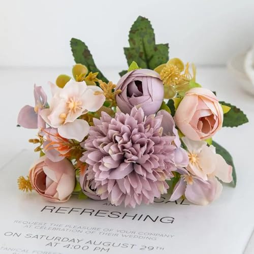 LIJUCAI Fiori artificiali, boccioli di ortensia, vaso per la casa, tavolo, giardino, ghirlanda, bouquet da sposa, festival, regalo fai da te, oggetti di scena (viola)