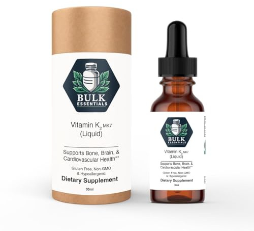 Bulk Essentials Vitamin K2 MK-7 Drops with MCT Oil – 100 mcg K2 for Bone & Cardiovascular Health – USA Made K2 Vitamin Supplement for Women & Men – Non-GMO & Gluten-Free, 30ml