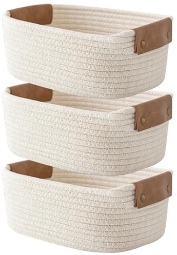 STATVAST 3 StückAufbewahrungskorb Bad, Aufbewahrungskorb Geflochten, Aufbewahrungskörbe Bad Kinderzimmer, Körbe für Regalkorb Klein Aufbewahrungskorb Baumwolle Organizer Wohnzimmer (Beige, 28 * 22 * 1