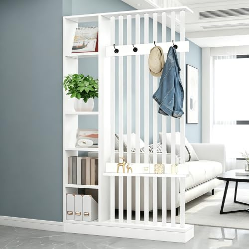 Raumteiler mit Regalen, Trennwand für den Eingangsbereich, Säule vom Boden bis zur Decke – freistehender Raumteiler mit Ablagefach, freistehende Dekoration für Schlafzimmer (B White + White, 120cm)