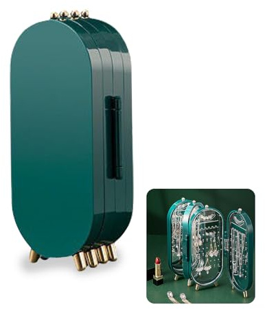 AetherPeak Folding Display Stand with Mirror,Jewellery Organiser,Earring Storage,Screen Design，Dust-Proof and Space-Saving,for Earrings Ear Studs Thin Necklace (Dark Green)