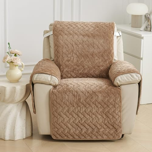 YancLife Sesselschoner für Relaxsessel,Stretch-Stuhlhussen mit Taschen, Sesselbezug Stretch, Anti-Rutsch Universelle Einzel-Chaiselongue-Bezüge für Häuslichen Wohnzimmer, Schlafzimmer (Brown)