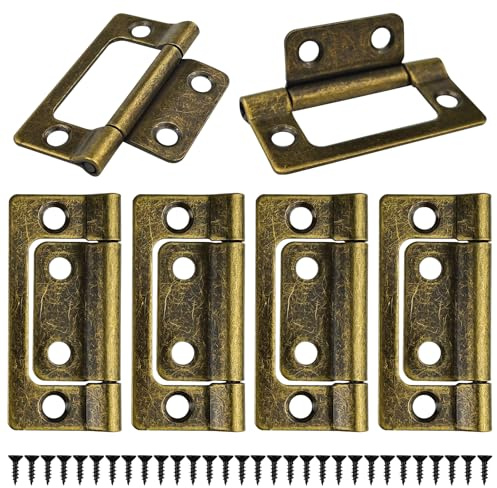 YUUTIAL 6PCS Flush Hinges, 2 Inch Ancient Bronze Door Hinges Internal, Flush Mount Hinge with Screws for Cabinet Closet Windows Drawer Boxe Wardrobe