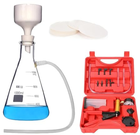 TQPGJJL Kit de filtración al vacío para estudiantes - botella filtrante, embudo Büchner porcelánico y bomba metálica, seguro y premontado para laboratorios escolares y proyectos científicos(250ML)