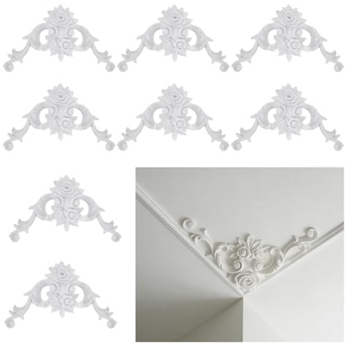8 Pcs Rose Flower Corner Wall Molding 5.11 Inches Ceiling Molding Kit Flora Wall Molding Kit for Picture Frames Ceiling Panels Decor (Without Glue)