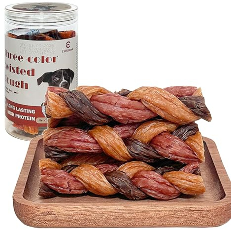 Edithown Dog Treat,Triple Twisted Dog Dental Chew Sticks, 4.33 Inch Chicken Duck & Beef Recipe with Rawhide, Healthy Snacks for Small and Medium Dogs,(6pcs)