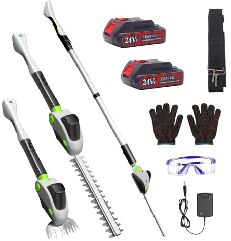 Kabelloser Akku-Heckenschere, mit Spleißstange – 4 in1 Elektro-Heckenschneider & Grasschere, 2X 2000mAh Akkus, 0°–90° Verstellbarer Kopf