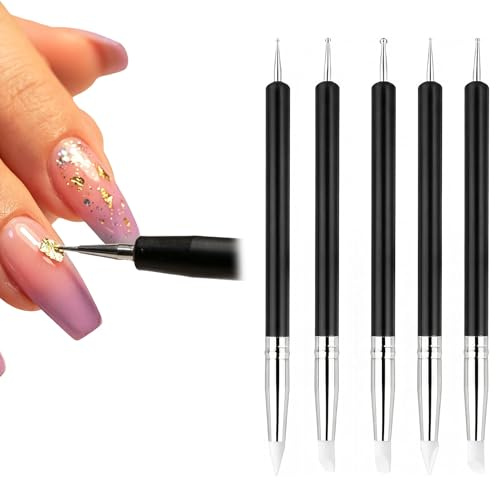 hankousi Lot de 5 pinceaux en silicone à double extrémité, outils de modelage et de sculpture d'argile noire pour nail art