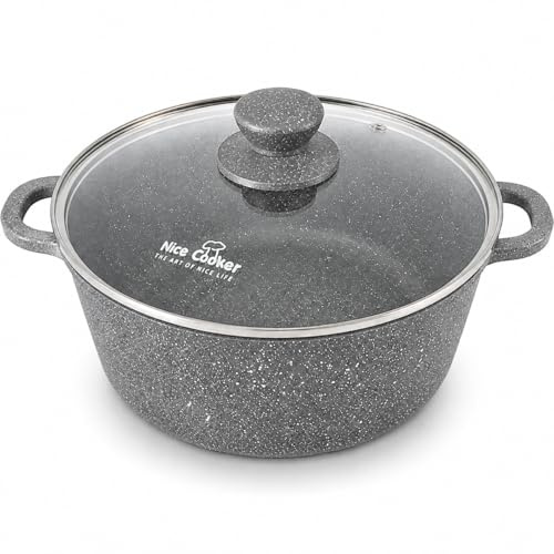 Nice Cooker - Faitout Cocotte Marmite Roc-Tec® 16,20,24 ou 28 cm + Couvercle Vraies Particules de Pierre. Antiadhésif. Tous Feux dont Induction + Four (24cm)