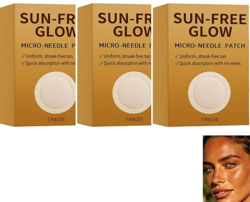 3-pack solfria mikronål-sol-plåster och självbrun-plåster | Snabbabsorberande, randfri | för män och kvinnor, inomhus och utomhus | naturlig brons-hud utan