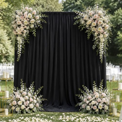 MeYuxg Lot de 2 Rideaux de Fond de 150 x 300 cm - en Mousseline de Soie - pour baptême, Mariage, Anniversaire, Remise de diplôme, école, décoration de fête (Noir)