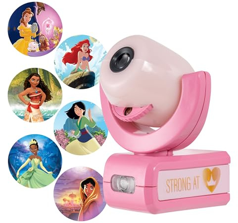 Projectables Disney Princess LED Kids Night Light, Projector, Plug-In, Dusk-to-Dawn Sensor, Belle, Jasmine, Ariel, Moana, Tiana & Mulan, Pink, 11738