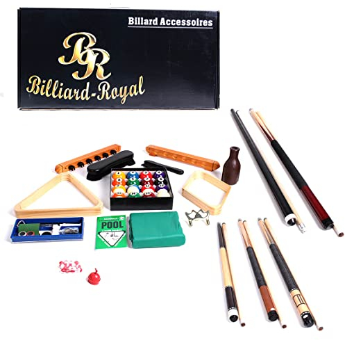Billiard-Royal Billard Accessoires-Set Zubehörset Standard Geschenke für Männer enthält Queues Kugeln Abdeckung Triangel Rhombus Bürste Billardkreide Kellypoolset Reparaturset