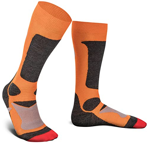 Piarini 2 Paar Unisex Skisocken Skistrumpf Herren Damen Wintersport Snowboard atmungsaktive Knie-Strümpfe Orange Gr.47-50