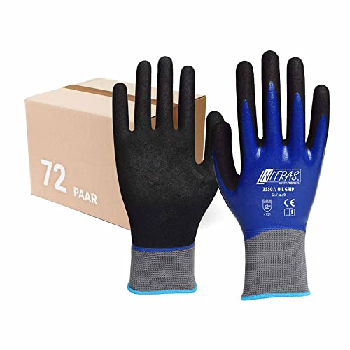 NITRAS 3550 Oil Grip - Nitrilhandschuhe vollbeschichtet, Nylonhandschuhe im Set - VPE 72 Paar (10)
