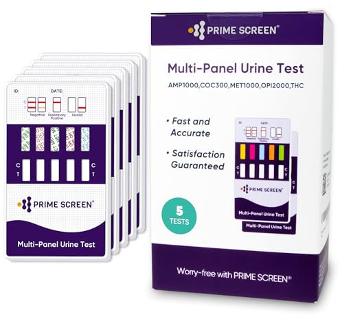 Prime Screen [5 Pack] 5 Panel Urine Drug Test Kit - Testing Instantly for 5 Different Drugs AMP, COC, MET (Meth), OPI, THC (Marijuana) - WDOA-254